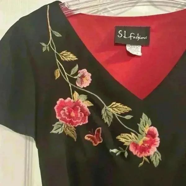 S.L. Fashions Women's Black Cocktail Dress Size 10 V-Neck‎ Short Sleeve - Image 4