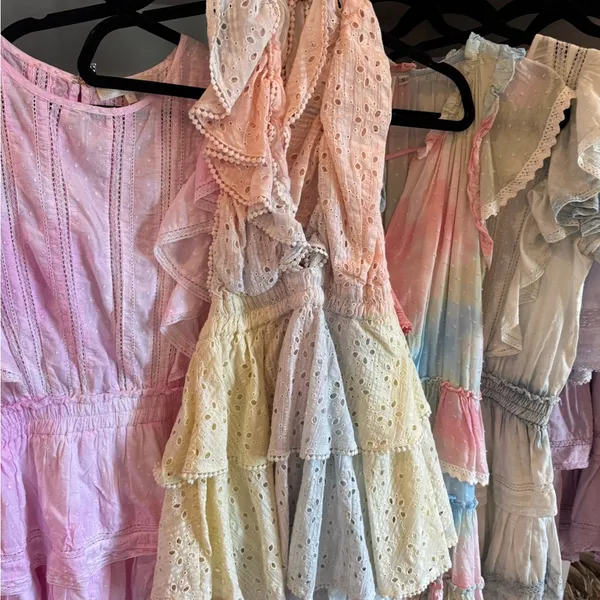 LoveShackFancy Pastel Pink, Purple, Blue, Yellow Eyelet mini dress - Image 3