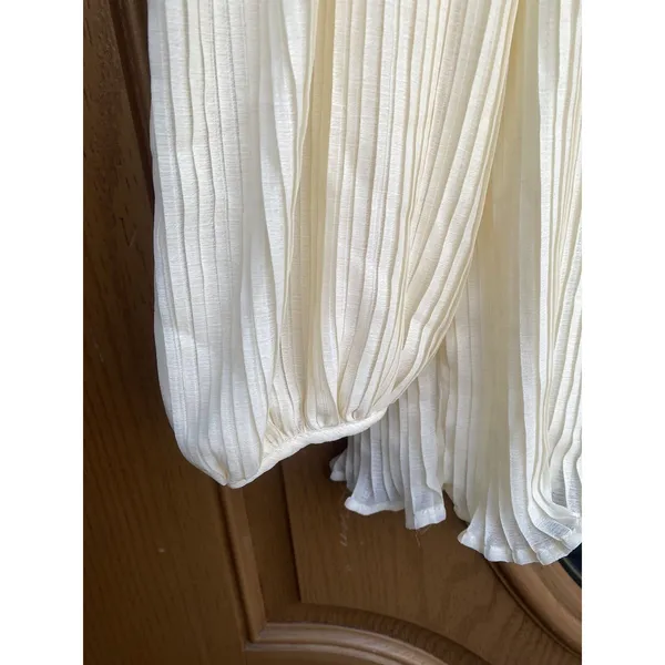 Topshop Boho Feminine Fairy Romantic Cream Pastel Pleated Sheer Neckline Blouse Size 8 - Image 14