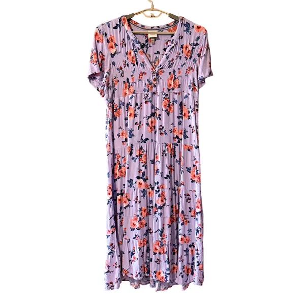 Knox‎ Rose Lavender Floral Tiered Maxi Dress XXL V-Neck Rayon Boho Fits L, XL - Image 3