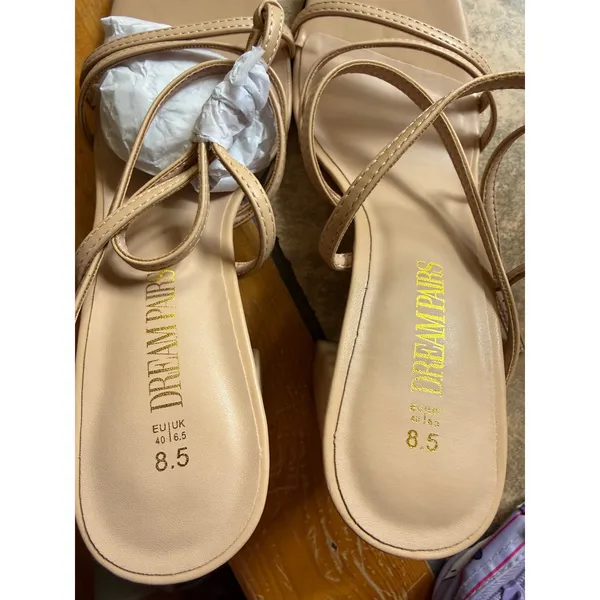 Dream Pairs Block Heel Sandals Womens 8.5 Nude New Strappy Square Toe wedding - Image 2