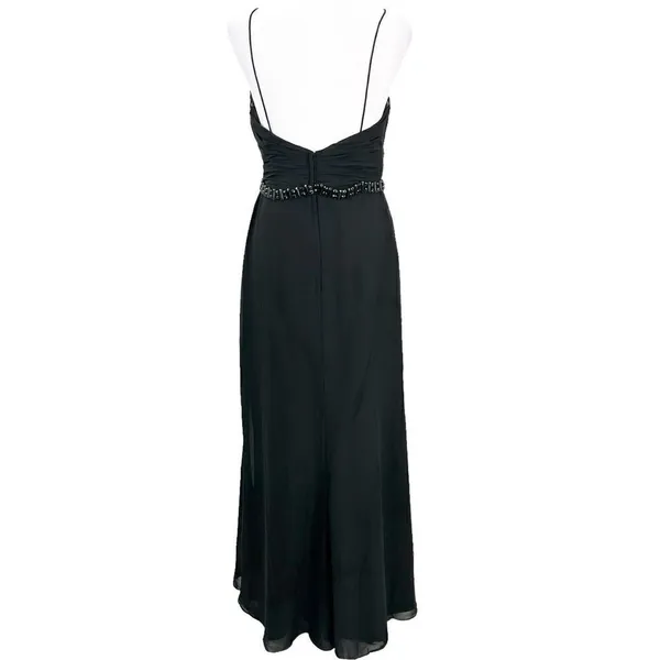 Lillian’s V Neck Faux Wrap Beaded Banding Waist Black Formal Dress Gown Size 6 - Image 14