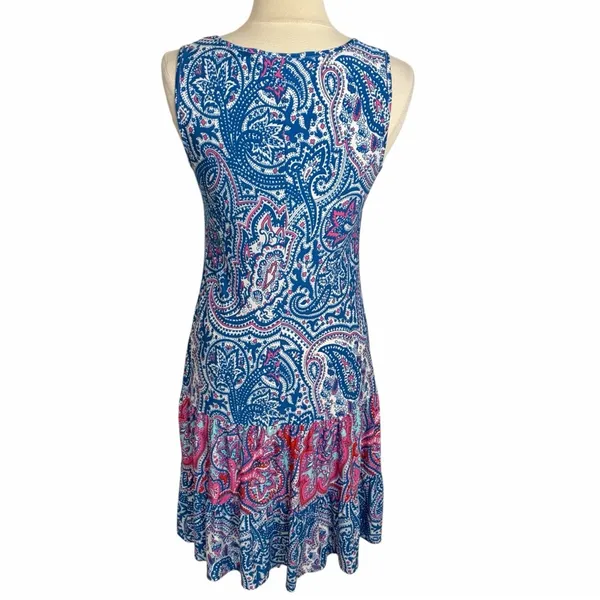 MSK Drop Waist Sleeveless Tiered Midi Dress Bright Blue Paisley, Medium‎ - Image 5