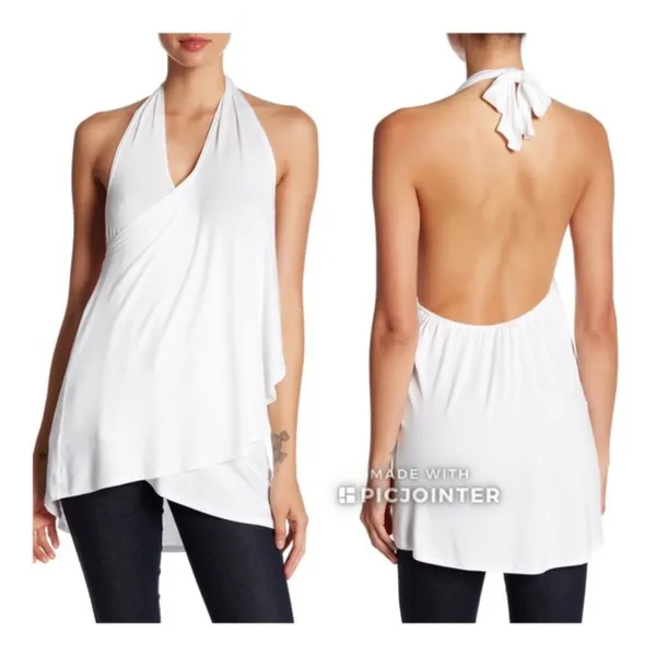 Ella Moss Halter Tank White S Honeymoon Bride Convertible Tie Wrap - Image 2