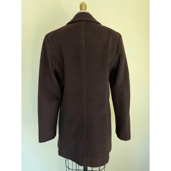 Vintage Calvin Klein 100% Merino Wool Chocolate Brown Double-Breasted Peacoat - Image 4