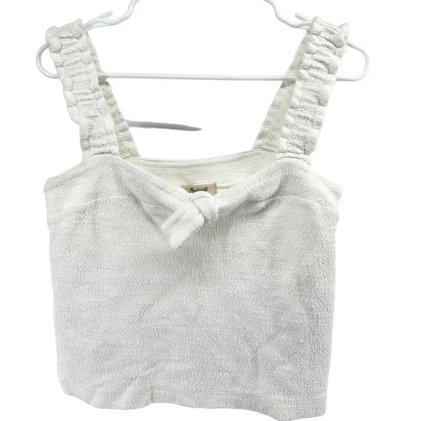 Madewell Tie-Front Tank Top Terrycloth Stretchy Strap Cropped Bright Ivory XS - Image 3