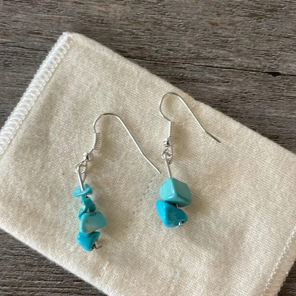 Women’s Turquoise Stone Dangle Earrings, Silver Tone Blue - Image 2