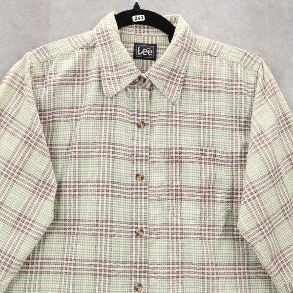 Lee Green Flannel Plaid Long Sleeve Button‎ Up Western Cotton Work Vintage Small - Image 3
