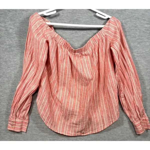 Free‎ People Hello There Beautiful Off Shoulder Striped Top Linen Blend - Image 7