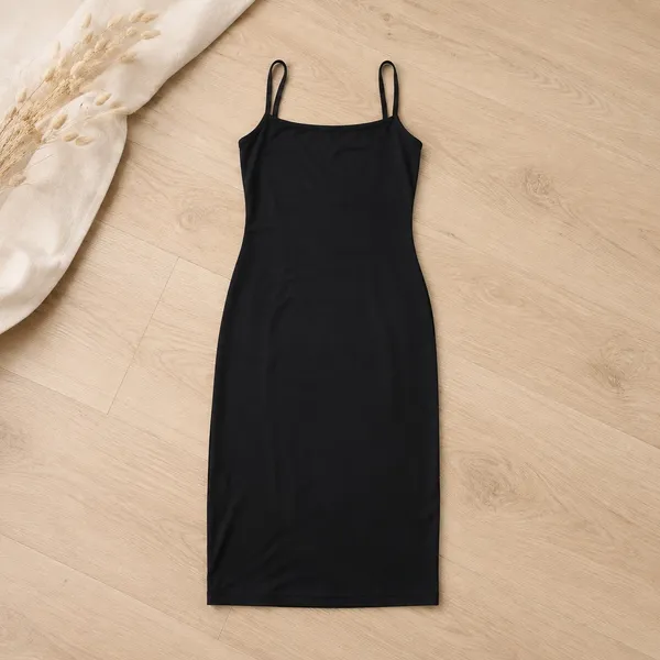 No Boundaries Womens Black Square Neck Midi Dress Sleeveless Slim Fit XS‎ 0-2 - Image 3