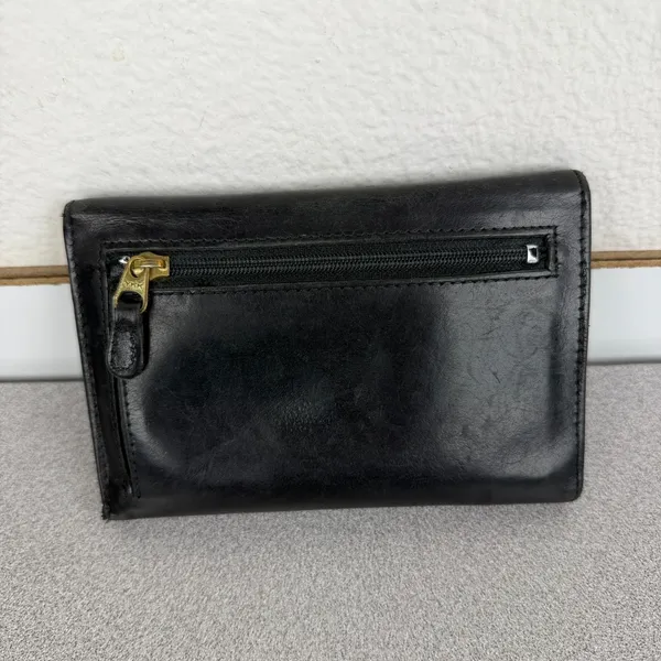 Vintage Coach Leather Wallet Black Tri Fold Snap Brass Cards Cash ID Classic - Image 2
