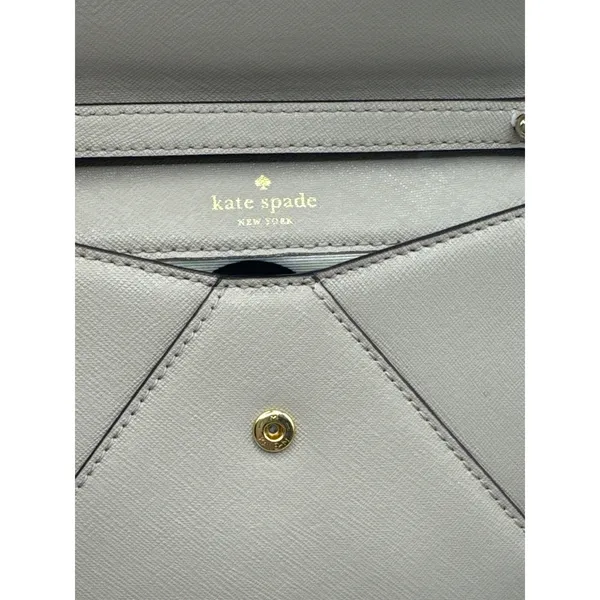 Kate‎ Spade New York Envelope Crossbody Bag Beige Saffiano Leather Gold Chain - Image 11