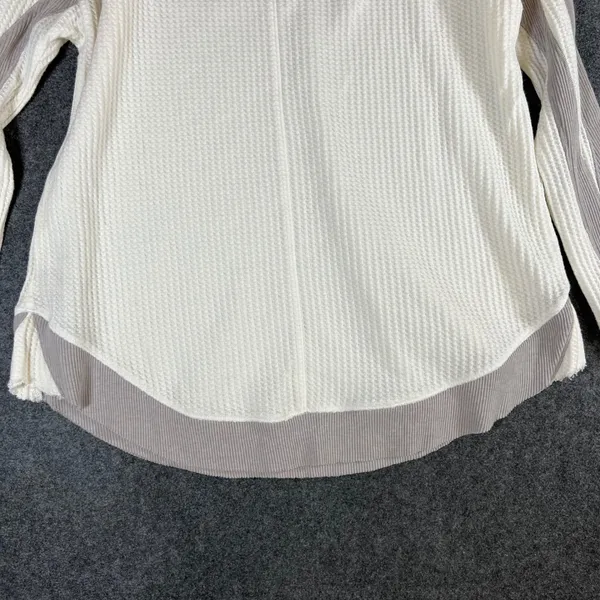 Free People Womens Waffle Knit Thermal Scoop Neck Top‎ Cream Taupe Medium - Image 8