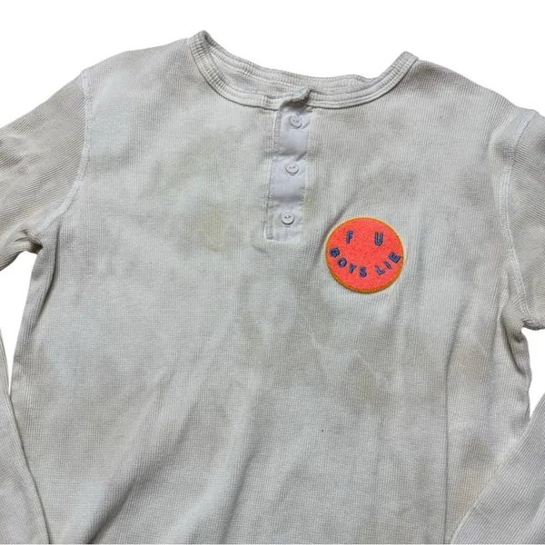 FU Boys Lie Waffle Knit Long sleeve Henley white and tan tie dye one size - Image 3