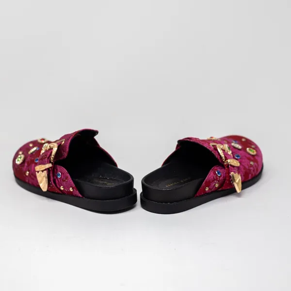 NEW Azalea Wang Quinby Red Brocade Rhinestone Crystal Jewel Clog Flats Shoes 7 - Image 3