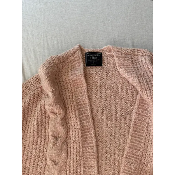 Abercrombie & Fitch Pink Cable Knit Open Front Cardigan Sweater Womens Medium - Image 3