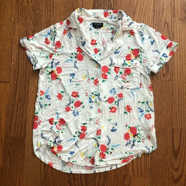 Kate Spade Floral Pajama Pant Set White Red, Blue & Green Accents Women’s Size S - Image 2