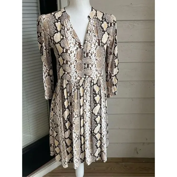 Anthropologie Women’s Juno Snake Skin Print 3/4 Sleeve Dress Brown Size XS - Image 13