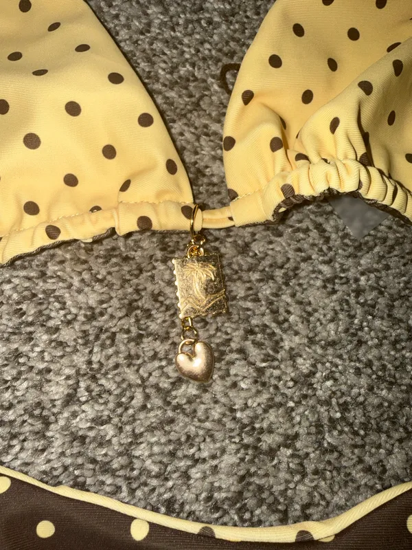 SheIn Polka Dot Reversible Triangle Bikini Set with Gold Charm Detail - Image 3