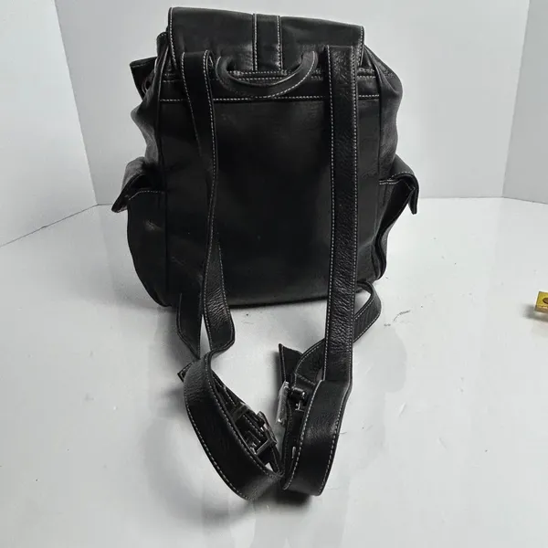 Perlina Black Genuine Leather Backpack Vintage 90s Buckle Moto Y2K Bag - Image 6