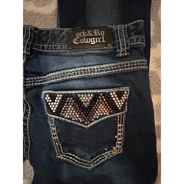 Rock & Roll‎ Cowgirl Riding Jeans Mid Rise Bootcut Dark Wash Thick Stitch 28/32 - Image 4