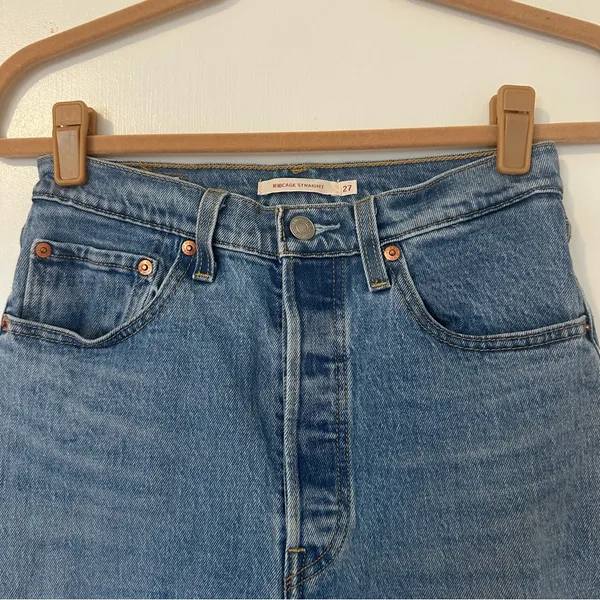 Levi’s Ribcage Straight Jeans Button Fly Womens 27 Distressed - Image 2