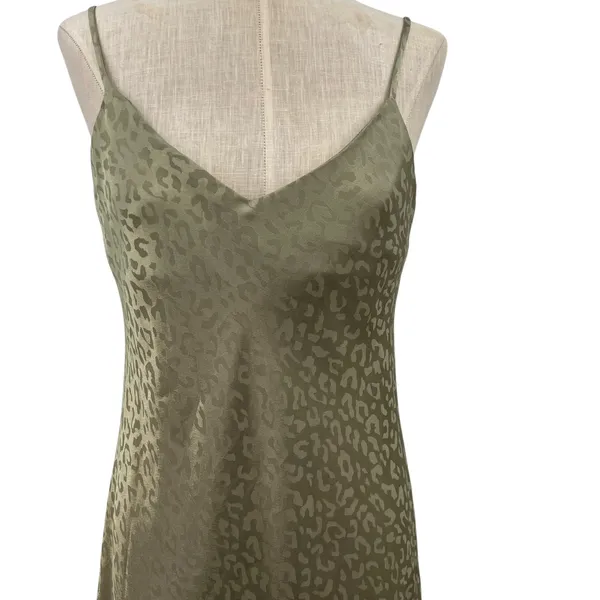 Show Me Your Mumu Zio‎ Dress Slip Satin Cheetah Print Sage Green Size Small - Image 5