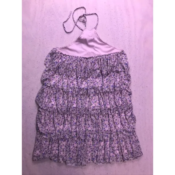 Altar'd State Halter Top Women Medium Purple Floral Tiered Ruffle Rosette Boho - Image 9