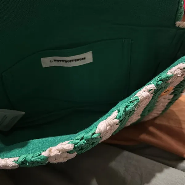 NWOT Anthropologie STRIPED RAFFIA SHOULDER BAG IN Green Small Size - Image 5