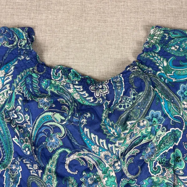Lauren Ralph Lauren Blouse Womens M Blue‎ Off The Shoulder Ruffle Paisley - Image 9