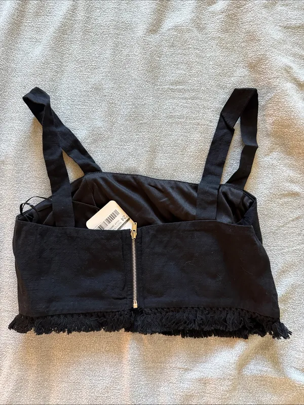 Princess Polly Black Fringe Cropped Tank Top - Image 3