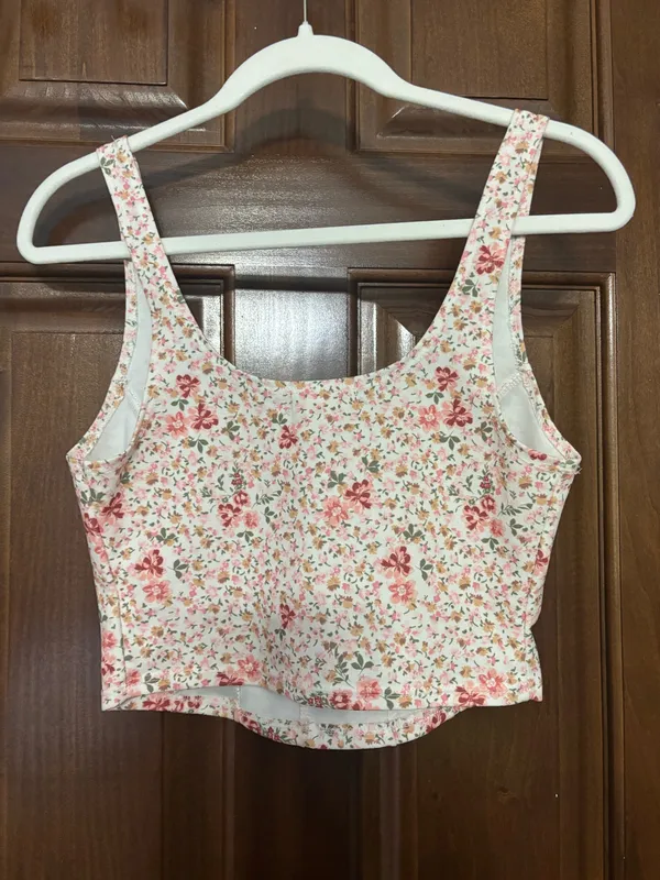Floral Cropped Tank Top with Corset Pleating - Image 2