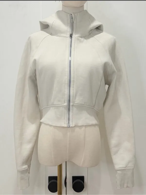 Lululemon Scuba Full-Zip Cropped Hoodie Size 8 Bone Athleisure Lounge Minimal - Image 4