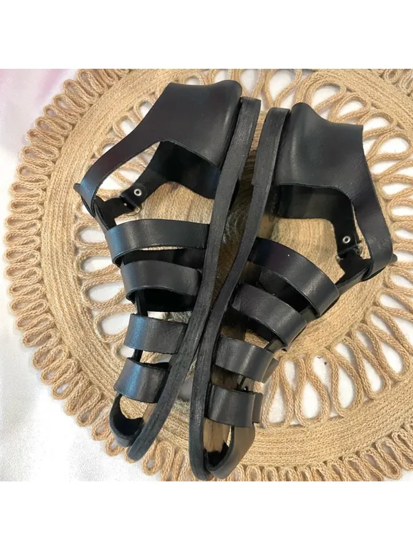 Ancient Greek Sandals Nestoras Sandals Black Leather Fisherman Size 40 - Image 7