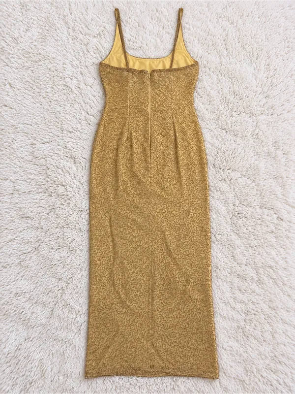 Vintage 90s Sean Collection Silk Beaded Evening Gown – Gold – L - Image 6
