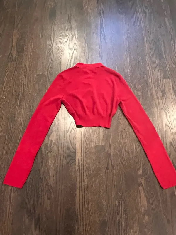 Cider Red V-Neck Collared Button Sweater - Image 10