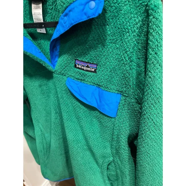 Patagonia Women's Re-Tool Snap-T Pullover fleece in green‎ blue trim women's M - Image 4