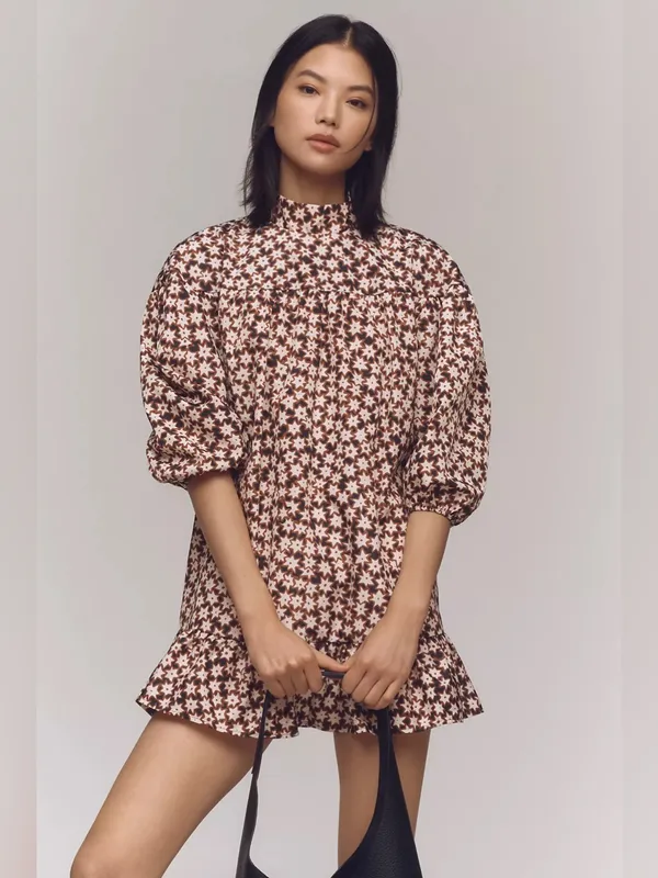 NEW Anthropologie Long-Sleeve Mock-Neck Swing Mini Dress size xsp - Image 2