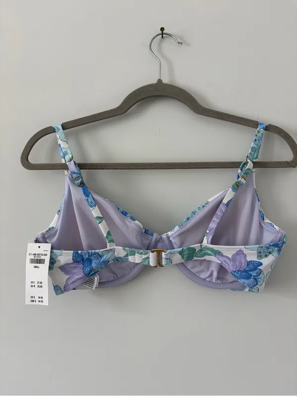 Hollister Blue Green Floral Curvy Underwire Padded Bikini Top Small - Image 4