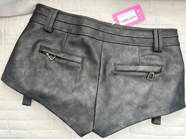 Edikted Micro Leather Shorts - Image 2