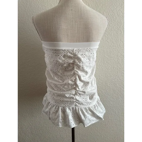 Unbranded Eyelet Lace Tube Top Size L White Ruched Ruffle Hem Strapless - Image 3