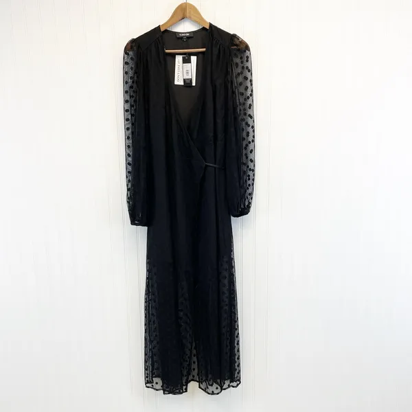 NEW Yumi Kim Womens‎ M Wicked Game Wrap Dress Black Swiss Dot Maxi Sheer Witchy - Image 9
