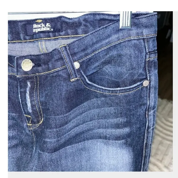 Rock‎ & Republic Womens Jeans Sz 30 Flare Wide Boot Cut Leg Low Rise Dark Wash - Image 4