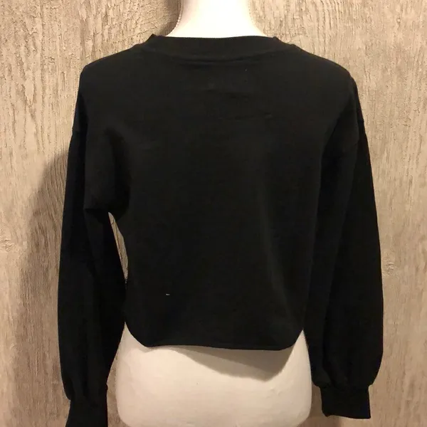 Beach Riot Black Cropped Sweatshirt with Red Glitter Hearts, Size Large - Image 6