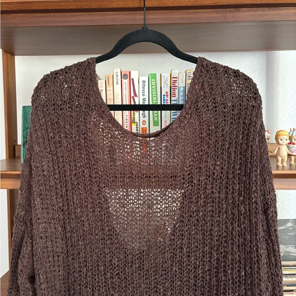 Madewell Open-Knit V-Neck Sweater in Dark Brown - Image 2