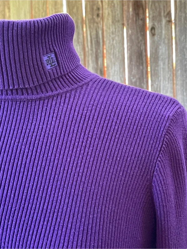 Lauren Ralph Lauren Purple Ribbed Turtleneck old money luxury classic minimalist - Image 2