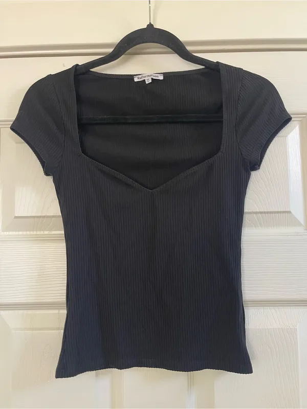 Women’s Reformation Zya Sweetheart Neckline Ribbed Black Top XS - Image 5