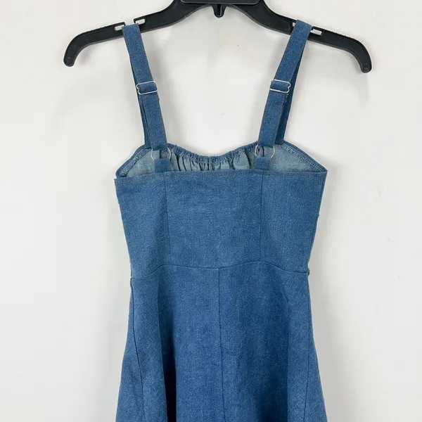 Lulus Considered Charisma Blue Chambray Bustier Mini Dress Cute A Line Small NWT - Image 9