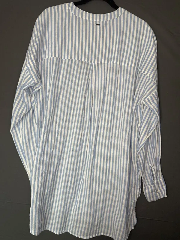 O’Neill Women’s M Blue White Striped Cotton Tunic Blouse Coastal Beach Oversized - Image 5