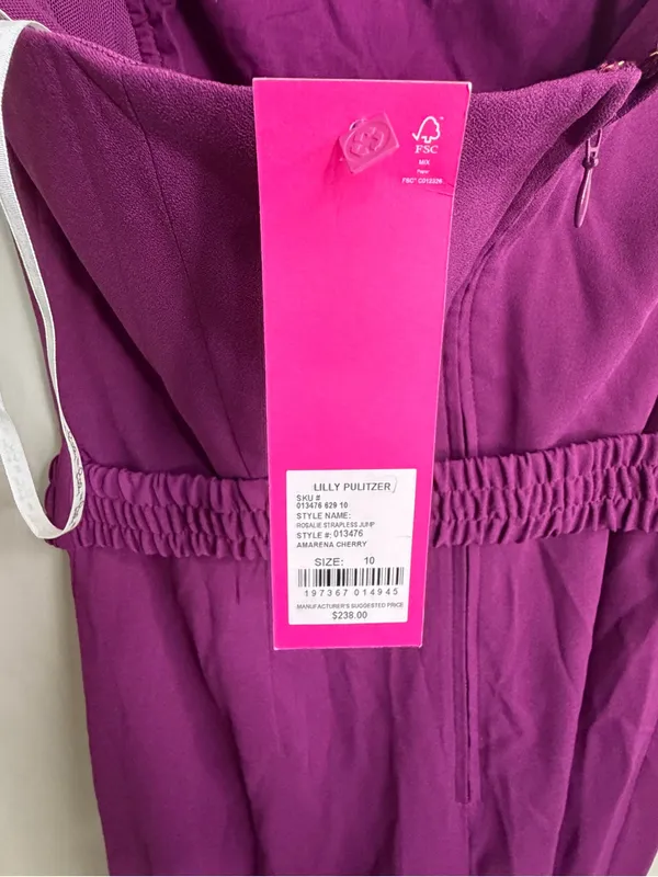 Lilly Pulitzer Strapless Plum Wide-Leg Jumpsuit with Self Tie - Image 7
